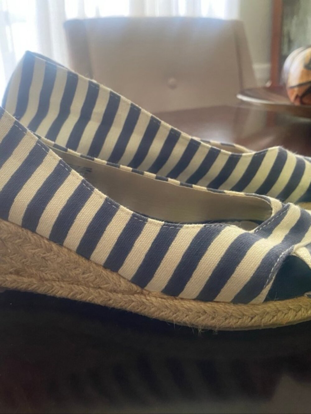 Esmara Blue White Striped Espadrille Wedge Sandals Size 6